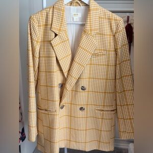 Anthropologie Maeve Gold and Cream Double Breasted Blazer